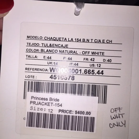 PRONOVIAS off white Jacket only NWT Size 12. Runs small. - Picture 5 of 6